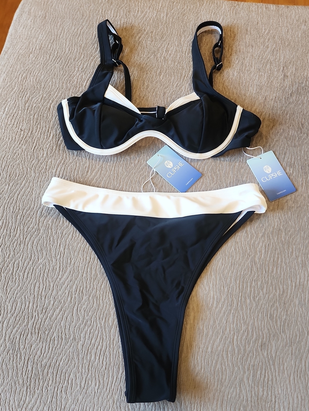 Cupshe Black and White Underwire Two-Tone Bikini Set